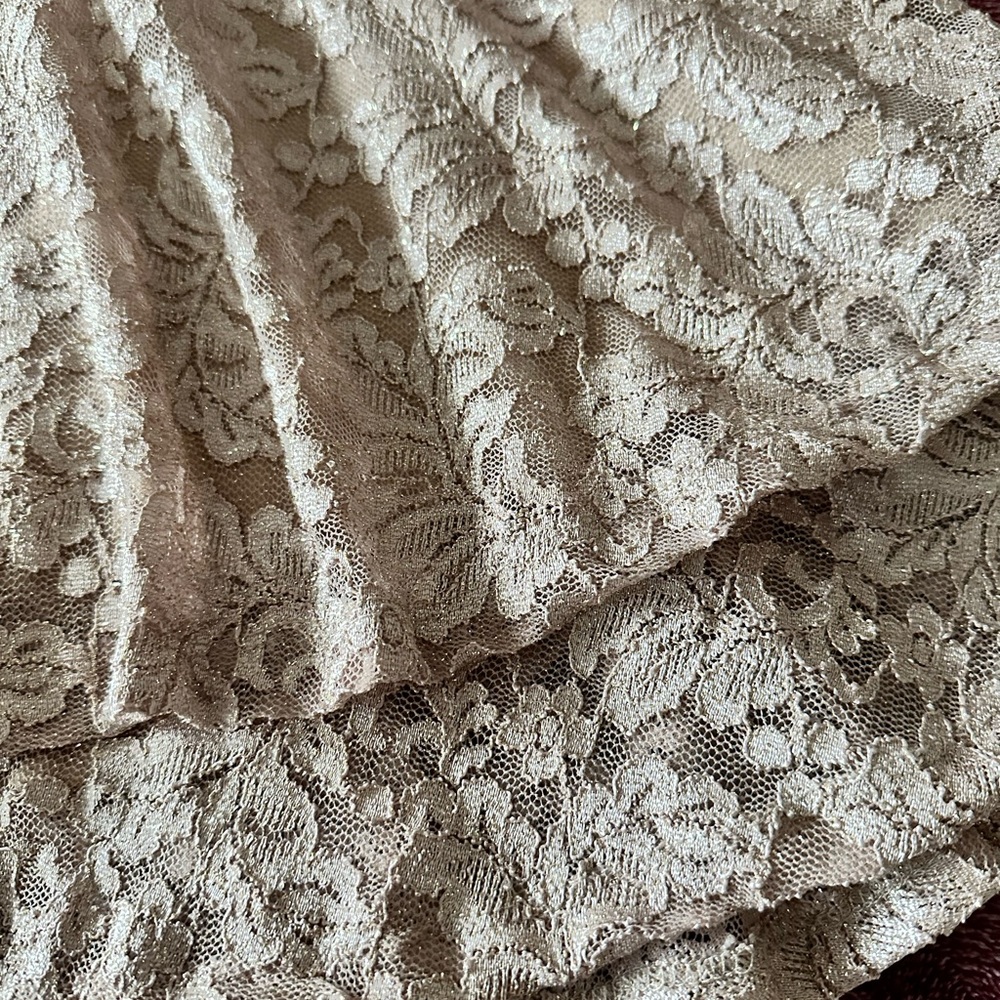 Emerald Sundae by Macy’s khaki lace shimmer mini dress with zip up back NWT - Picture 8 of 17